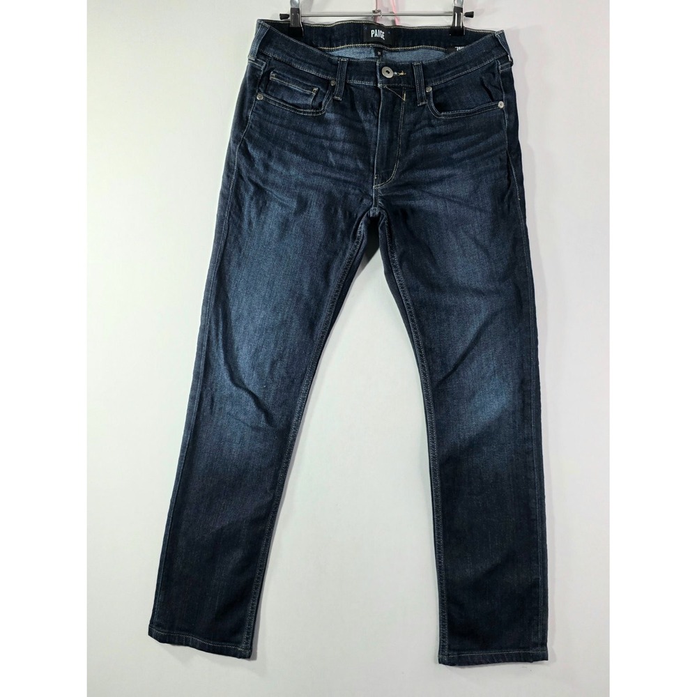 Paige Jeans Lennox Mens 31x27.5 Dark Wash Cotton Contrast gold stitching indigo